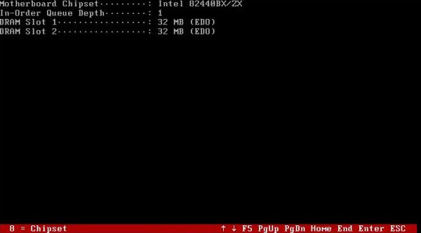 AIDA system information tool on FreeDOS: Motherboard and RAM overview