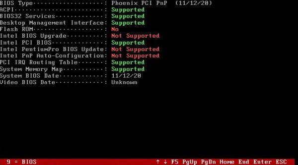 AIDA system information tool on FreeDOS: BIOS details