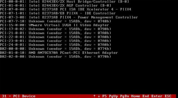 AIDA system information tool on FreeDOS: PCI devices overview