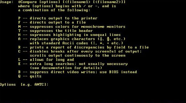 @Compare diff program on FreeDOS: Program options