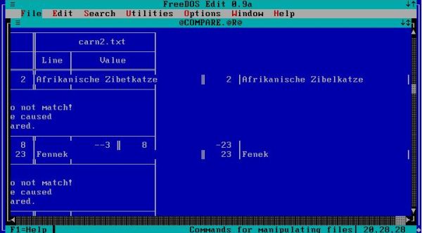 @Compare diff program on FreeDOS: Column organized file compare [III]