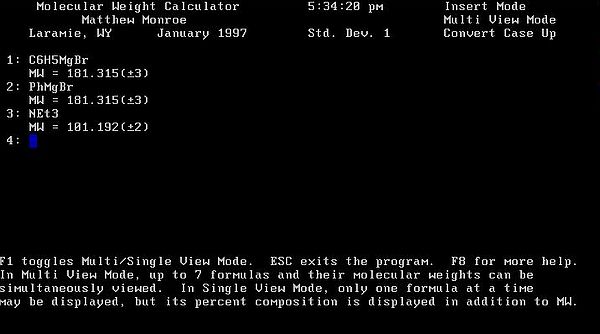 Molecular Weight Calculator for DOS: Molecular formulas using abbreviations Molecular Weight Calculator for DOS: Molecular formulas using abbreviations