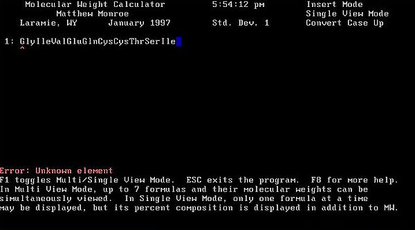 Molecular Weight Calculator for DOS: Proteins molecular weight calculation [1]