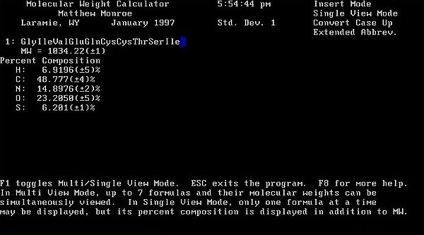 Molecular Weight Calculator for DOS: Proteins molecular weight calculation [2]