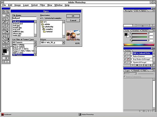 Adobe Photoshop 4.0 on Windows 3.1 - Opening one of the included picture files