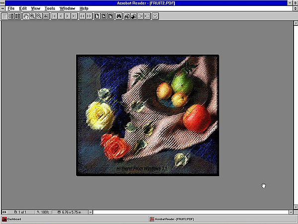 Adobe Photoshop 4.0 on Windows 3.1 - Picture saved as PDF, opened in Acrobat Reader