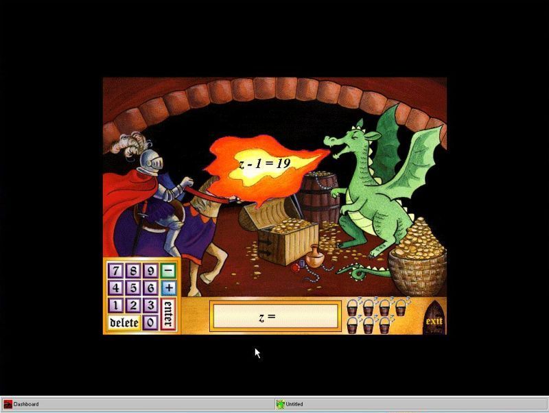 Algebra Quest on Windows 3.11: Exercises as part of a simple knight and dragon story