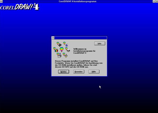 CorelDRAW! 4.0 on Windows 3.1: Installation - Welcome screen