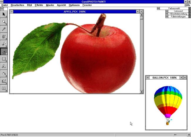 CorelDRAW! 4.0 on Windows 3.1: Two pictures (photos) opened in  CorelPHOTO-PAINT!