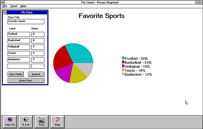 Kidware on Windows 3.1: Pie Charts - Understanding percentages