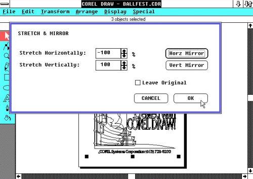Paint applications for Windows: Windows 2 - CorelDRAW! horizontal mirroring
