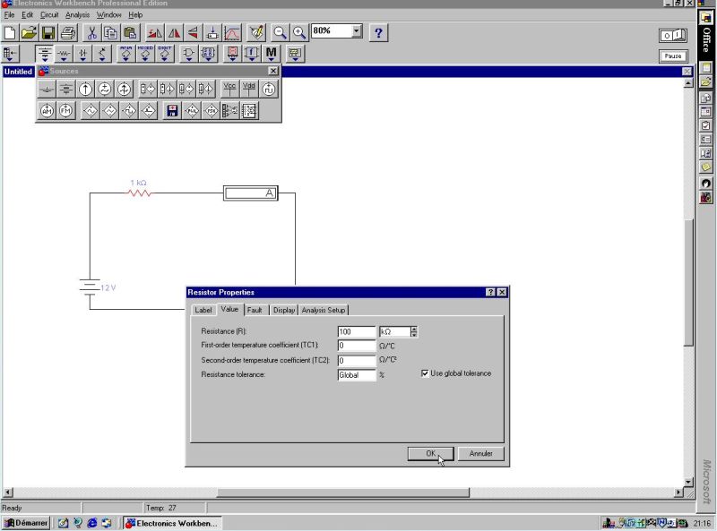 Electronic Workbench Pro: Changing the value of a resistance