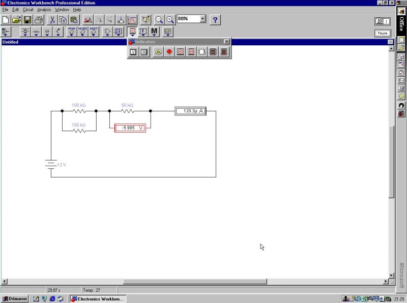 Electronic Workbench Pro: Resistors in series and parallel (Ohm's law)