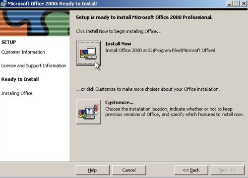 Microsoft Publisher on Windows 2000: Setup of Office Professional 2000 - Choosing to do a typical install