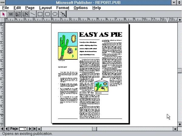 Microsoft Publisher 1.0a on Windows 3.0 Multimedia Edition: Report template