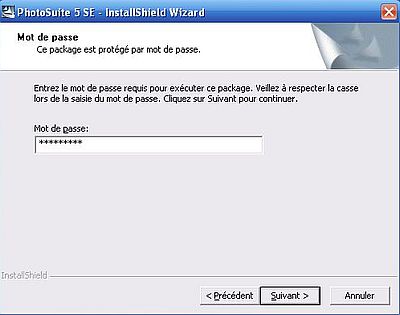 Roxio Photosuite on Windows XP: Installation - Password input