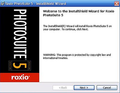 Roxio Photosuite on Windows XP: Installation - Welcome window