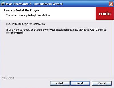 Roxio Photosuite on Windows XP: Installation - Ready to install the software