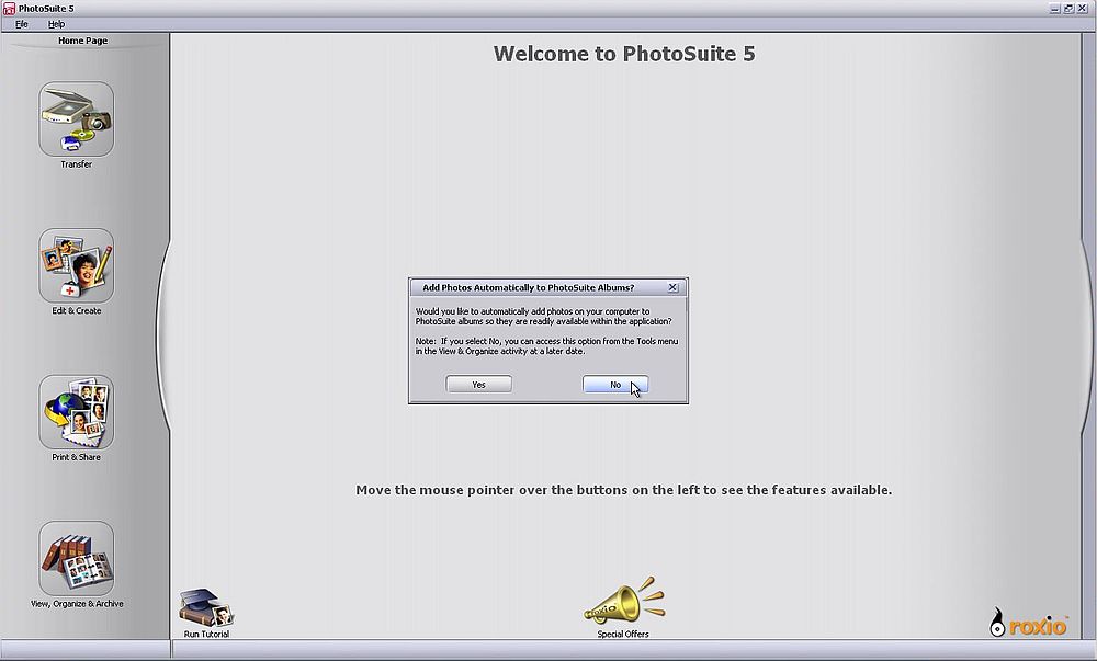 Roxio Photosuite on Windows XP: First start of the application