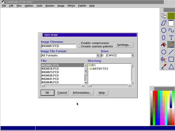 ColorWorks V2 on OS2 Warp 4 - Opening a picture file on the ColorWorks installation CDROM