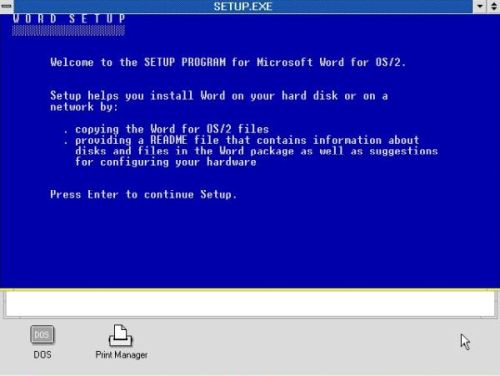 Microsoft Word on OS/2 1.3 - Installation: Welcome screen