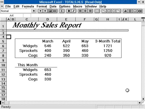 Microsoft Excel on OS/2 1.3 - One of the included sample reports