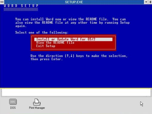 Microsoft Word on OS/2 1.3 - Starting the installation