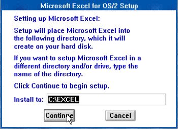 Microsoft Excel on OS/2 1.3 - Choosing the installation directory