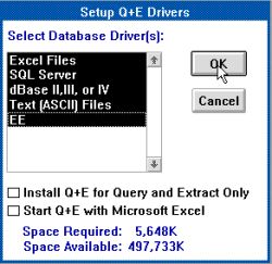 Microsoft Excel on OS/2 1.3 - Installation - Choosing the database drivers [1]