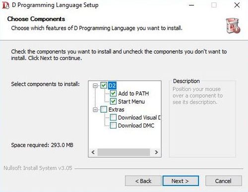 Installing D on Windows 10 - Components selection