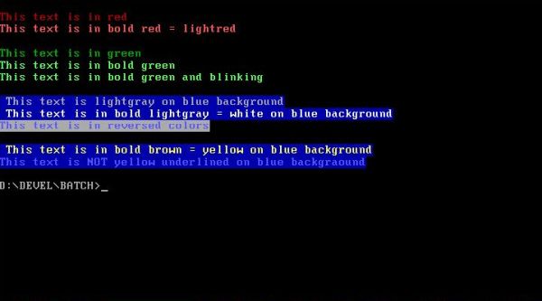 ANSI escape sequences on FreeDOS: Colored text output from a DOS batch file