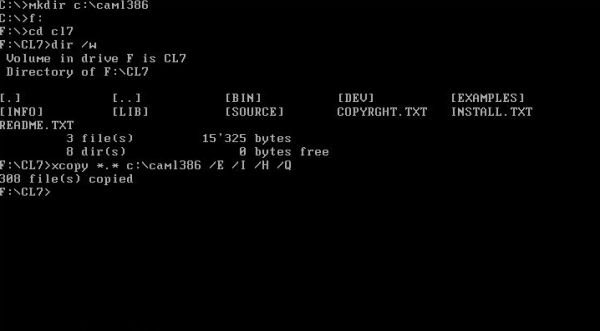 Caml Light on Free-DOS: Copying the installation files to the harddisk