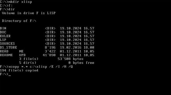 XLISP-PLUS on FreeDOS: Copying the directory structure to the harddisk