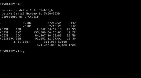 XLisp on MS-DOS 6.22: Content of the installation directory