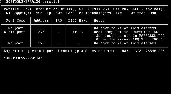 Detecting the parallel ports using Parallel Port Information Utility 1.34