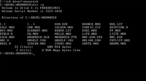 MoonRock on Free-DOS: Content of the installation directory