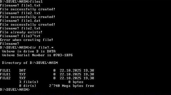 NASM on FreeDOS: Assembly program example - Creating a new file NASM on FreeDOS: Assembly program example - Creating a new file