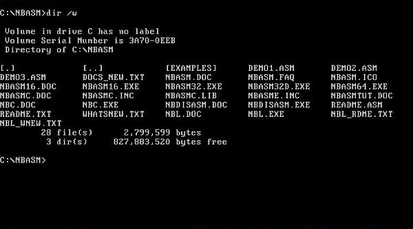 NBASM on MS-DOS 7.10: Content of the installation directory