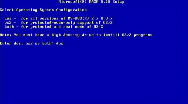 XPL0 on MS-DOS 6.22: Installing MASM - Operating system selection