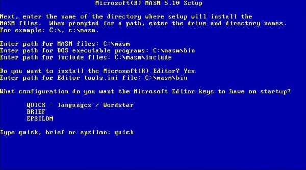 XPL0 on MS-DOS 6.22: Installing MASM - Configuration settings