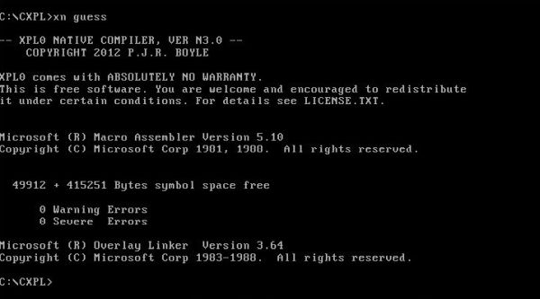 XPL0 on MS-DOS 6.22: Building GUESS.XPL using the standard compiler XPLNQ