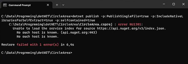 .NET development on Windows 11: .NET SDK CLI - Publishing failure when not connected to the Internet