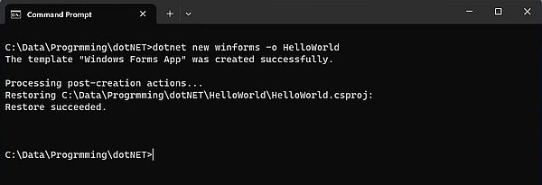 .NET development on Windows 11: .NET SDK CLI - Creating a WinForms project using C#