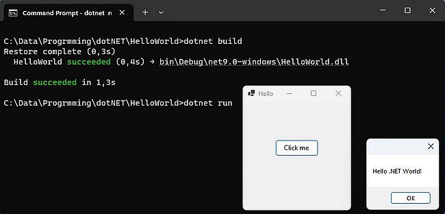 .NET development on Windows 11: .NET SDK CLI - Build and execution of a C# WinForms application