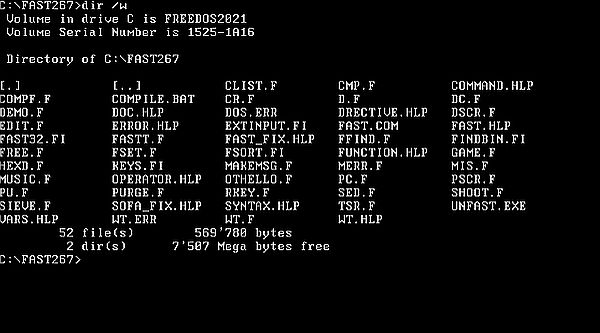 FAST 2.67 on Free-DOS: Installation - Content of the installation directory