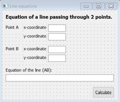 FreeBASIC on Windows 10: VisualFBEditor - Form of a simple 'Line equation' GUI application