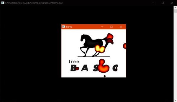 FreeBASIC on Windows 10: Running the build result of flame.bas in Command Prompt