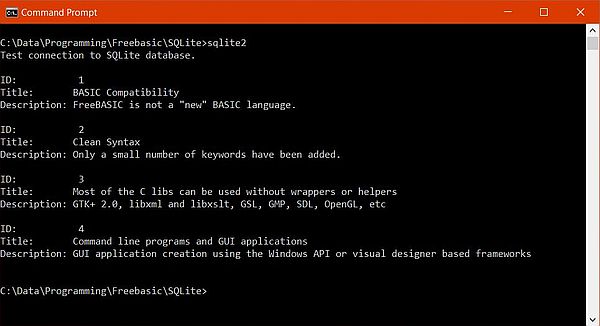 FreeBASIC program sample: Data INSERT into a SQLite database