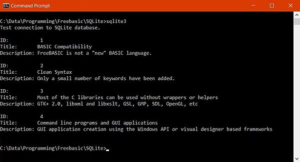 FreeBASIC program sample: Data UPDATE in a SQLite database