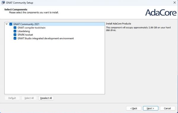 AdaCore GNAT Community Edition on Windows 11 - Installation: Component selection